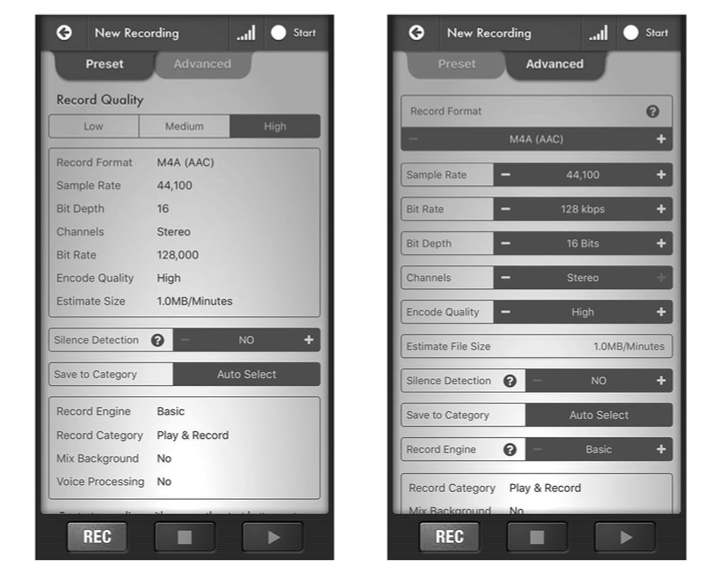 Interface of Voice Record Pro.