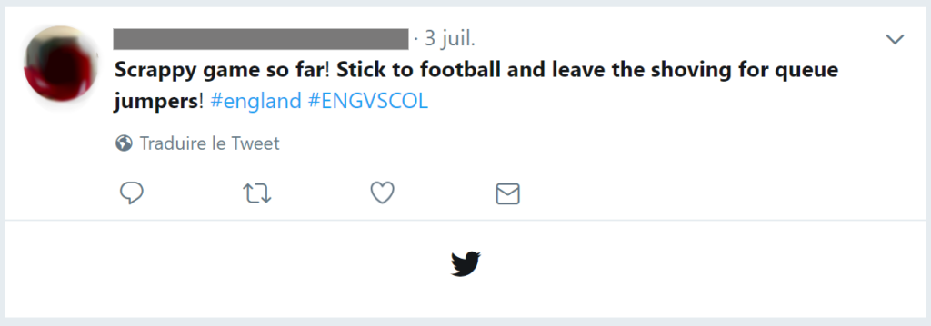 A negative Tweet about the English team.